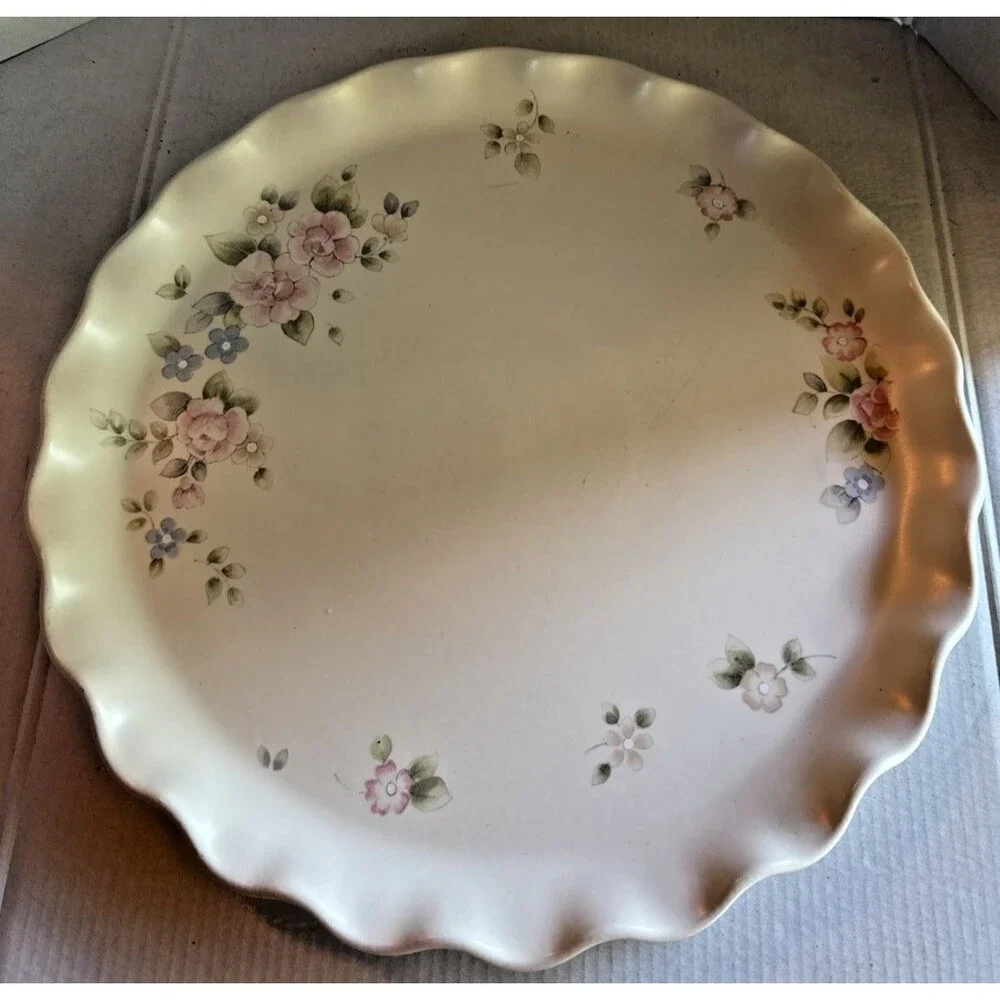 Pfaltzgraff (USA) TEA ROSE Fluted 12.5” Cake Serving Plate Vintage Stoneware